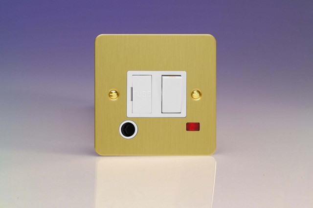 Varilight Brushed Brass Ultraflat 13A Switched Fused Spur + Neon + Flex Outlet