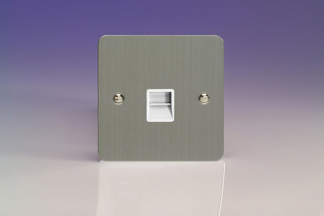 Varilight Brushed Steel Ultraflat 1-Gang White Telephone Socket