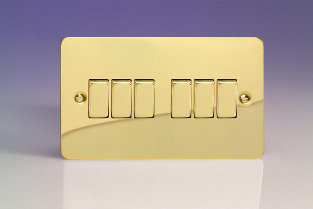 Varilight Polished Brass Ultraflat 10A 1 or 2 Way Rocker Switch (1-6 Gang)