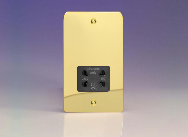 Varilight Polished Brass Ultraflat Dual Voltage Shaver Socket 230V/115V