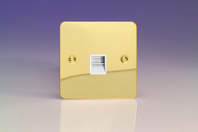 Varilight Polished Brass Ultraflat 1-Gang White Telephone Socket