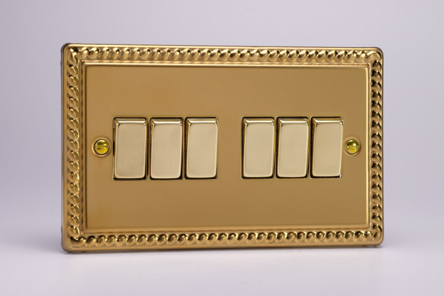 Varilight Georgian Brass 10A 1 or 2 Way Brass Rocker Switch (1-6 Gang)