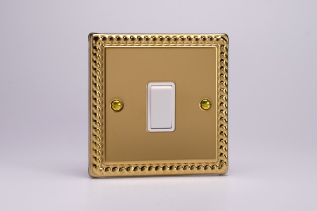 Varilight Georgian Brass 10A 1 or 2 Way White Rocker Switch (1-6 Gang)