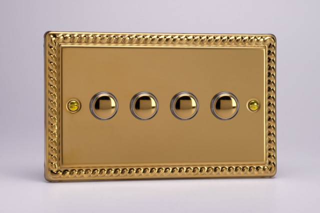 Varilight Georgian Brass 6A 1 or 2 Way Push On/Off Brass Impulse Switch (1-4 Gang)