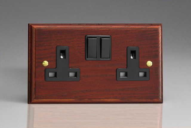 Varilight Mahogany Kilnwood 13A Double Pole Switched Socket (1-2 Gang)