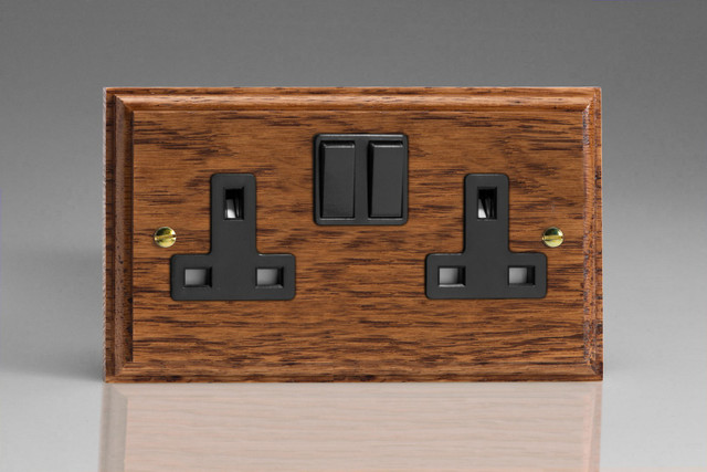 Varilight Medium Oak Kilnwood 13A Double Pole Switched Socket (1-2 Gang)