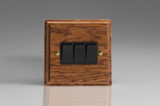 Varilight Medium Oak Kilnwood 10A 1 or 2-Way Rocker Switch (1-3 Gang)