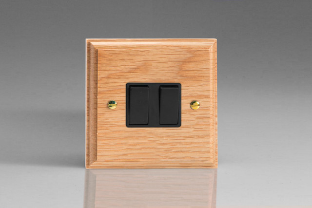 Varilight Oak Kilnwood 10A 1- or 2-Way Black Rocker Switch (1-3 Gang)