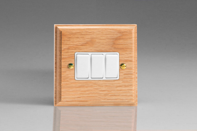 Varilight Oak Kilnwood 10A 1- or 2-Way White Rocker Switch (1-3 Gang)