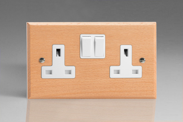 Varilight Scandic Beech Kilnwood 13A Double Pole Switched Socket (1-2 Gang)