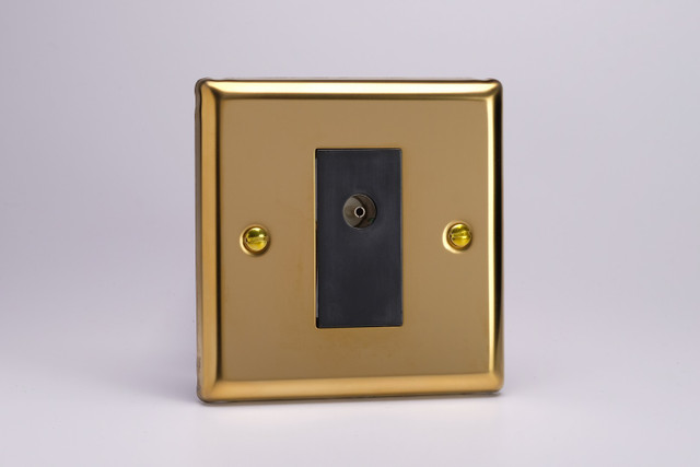 Varilight Victorian Brass 1-Gang TV Socket, Isolated Co-axial