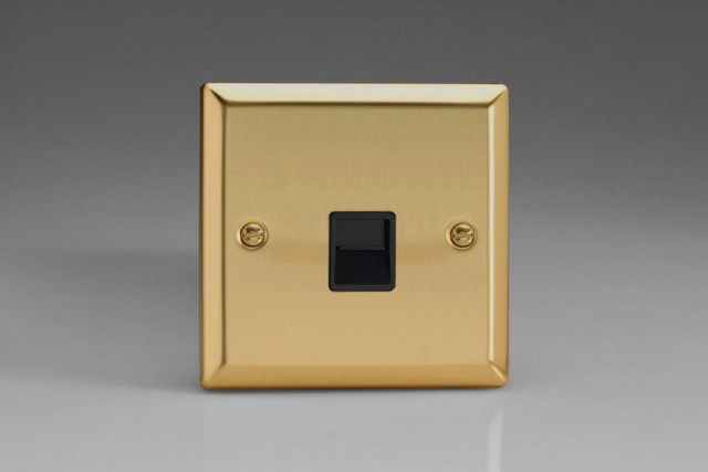 Varilight Victorian Brass 1-Gang Black Telephone Socket