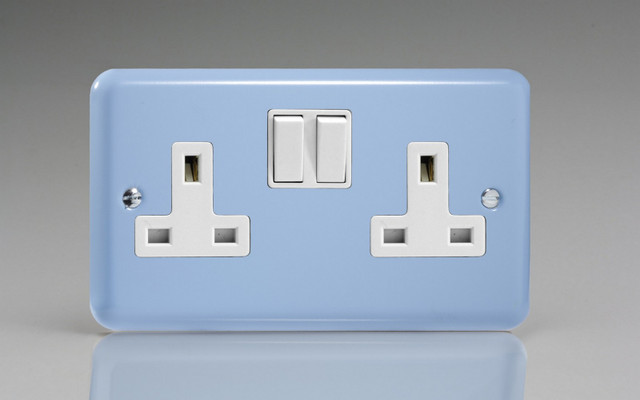 Varilight Duck Egg Blue Lily 13A Double Pole Switched Socket (1-2 Gang)