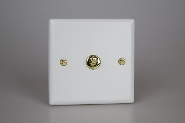 Varilight Matt White Vogue 10A 1 or 2 Way Polished Brass Toggle Switch (1-4 Gang)