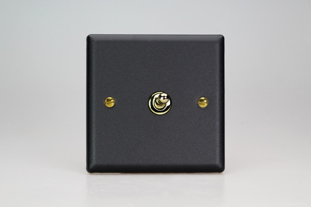 Varilight Matt Black Vogue 10A Intermediate Polished Brass Toggle Switch (1-2 Gang)