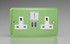 Varilight Beryl Green Lily 2-Gang 13A Single Pole Switched Socket + 2x5V DC 2100mA USB Charging Ports