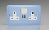 Varilight Duck Egg Blue Lily 2-Gang 13A Single Pole Switched Socket + 2x5V DC 2100mA USB Charging Ports