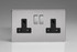 Varilight Brushed Steel Screwless 13A Double Pole Black Switched Socket (1-2 Gang)