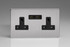 Varilight Brushed Steel Screwless 2-Gang 13A Unswitched Socket + 2x5V DC 2100mA USB Charging Ports