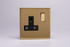 Varilight Polished Brass Screwless 13A Double Pole Black Switched Socket (1-2 Gang)