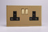 Varilight Polished Brass Screwless 13A Double Pole Black Switched Socket (1-2 Gang)