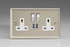 Varilight Satin Chrome 2-Gang 13A Single Pole Switched Socket + 2x5V DC 2100mA USB Charging Ports