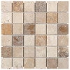 Classic, Gold and Noce Travertine Mix 2x2 Tumbled Mosaic - EACH