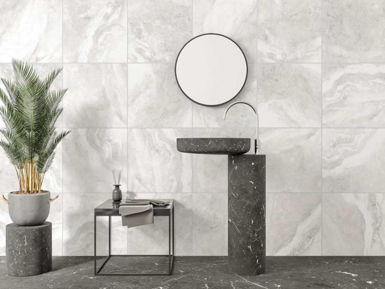 City Grey Polished Marble Stone Bathroom Corner Shelf