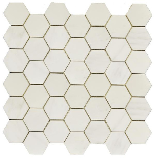 Statuary Carrara White Marble 2" Hexagon Mosaic Polished 12x12 - EACH