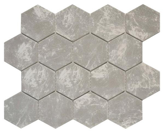 Grey Marble 3" Hexagon Glass Mosaic 10.2x11.7 - EACH Grey Marble 3" Hexagon Glass Mosaic 10.2x11.7 - EACH