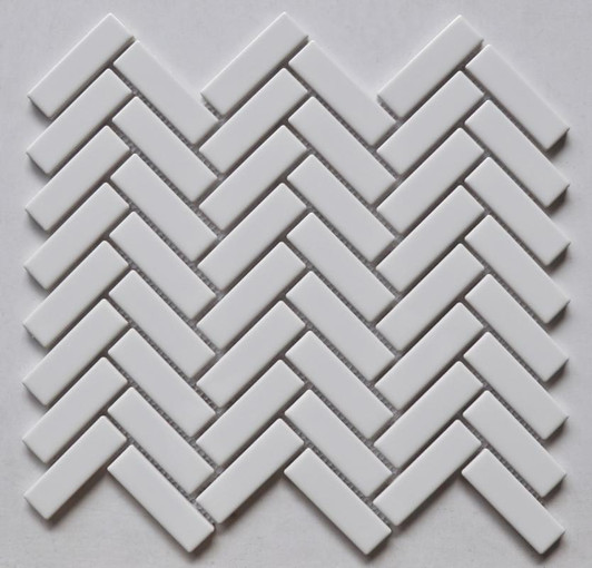 White Glossy Herringbone Porcelain Mosaic - EACH