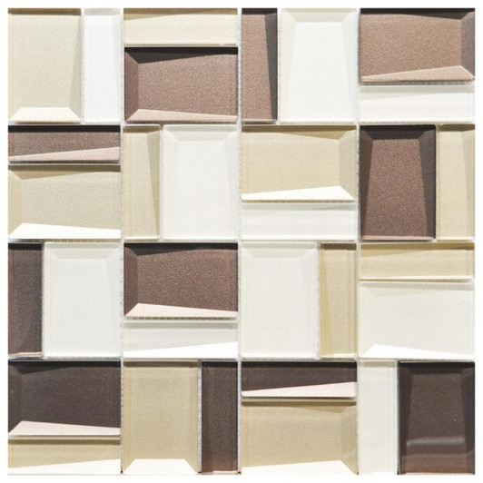 Faceted Cream Beige Blend Glass Mosaic - EACH