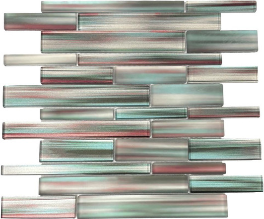 Teal Frost / Clear Glass Strips Mosaic 12x12 - EACH