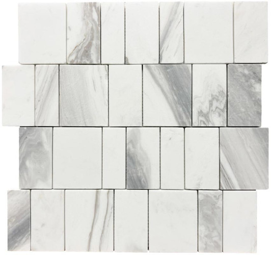 Skyscape White Offset Piano Honed Marble Mosaic 12x12 - EACH