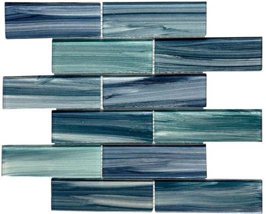Tropical Blue 2x6 Glass Mosaic 12x12 - EACH