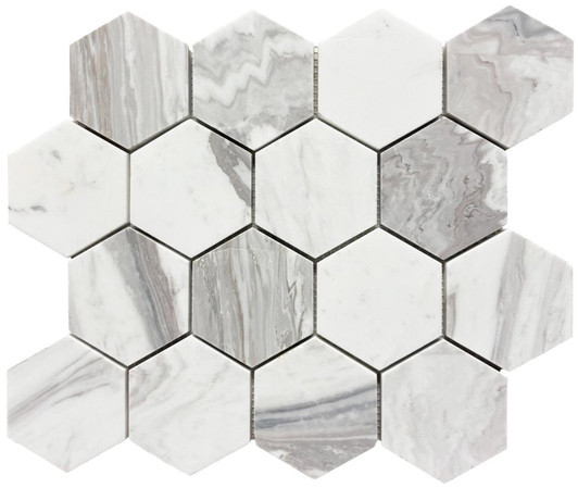 Skyscape White 3" Hexagon Honed Marble Mosaic 12x10 - EACH