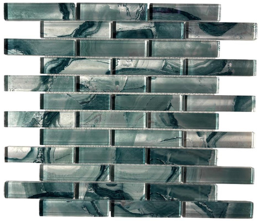 Teal Linear Glass Mosaic 12x12 - EACH