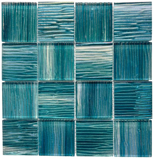 Aqua Iridescent 3x3 Glass Mosaic 12x12 - EACH