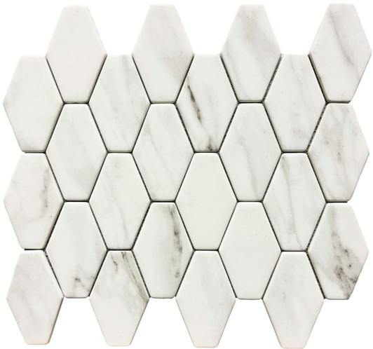 Carrara Elongated Hexagon Glass Mosaic 12x13 - EACH