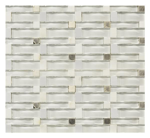 Super White Wavy Glass/Metal/Stone Mosaic - EACH