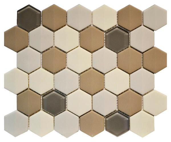 Sand Blend Cappuccino 2" Hexagon Glass Mosaic 11.7x10.2 - EACH