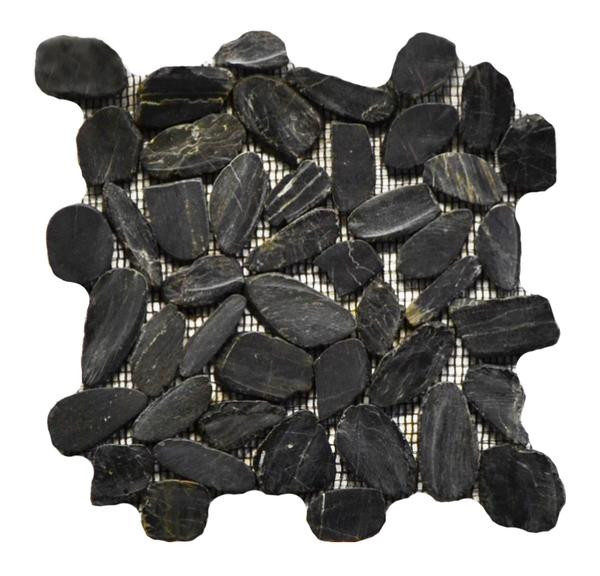 Flat Pebble Stone Polished Black Mosaic - EACH