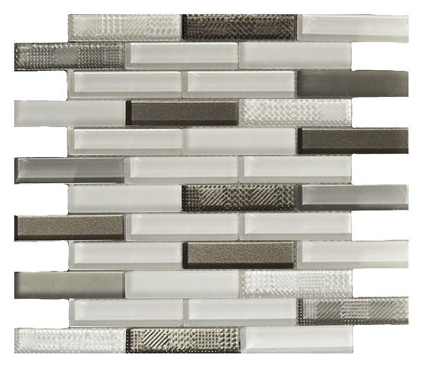 White/Grey/Clear Glass Textured Sticks Mosaic 12x12 - EACH