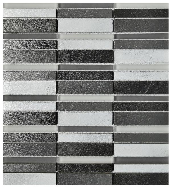 Black/Grey Vertical Basalt Glass Mosaic 12x13 - EACH