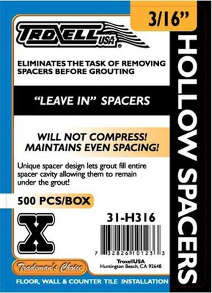 Hollow Regular Leave-In Spacers 3/16" 500 Pack - EACH