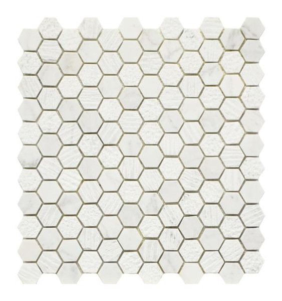 Carrara White 1x1 Hexagon Mosaic Textured 11x12 - EACH