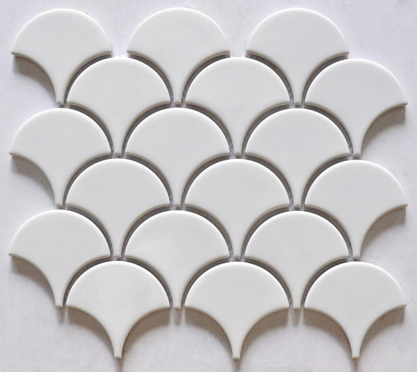 White Glossy Scales Porcelain Mosaic - EACH