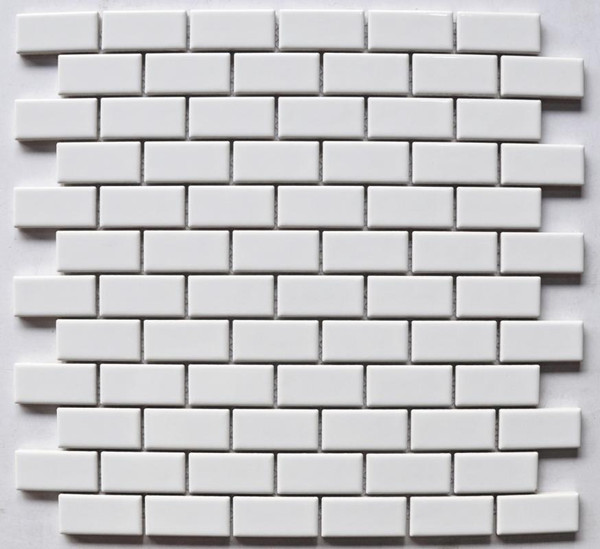 White Glossy 1x2 Porcelain Brick Mosaic - EACH