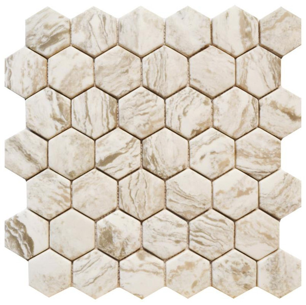 Marble Cream 2" Hexagon Glass Mosaic 12x12 - EACH