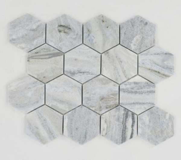 Blue Valley 3" Hexagon Honed Marble Mosaic 12x13 - EACH